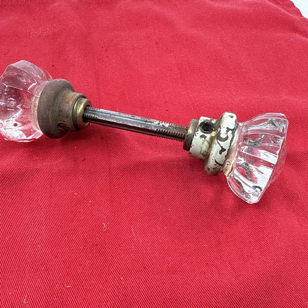 Antique Glass Door Knobs Pair Rusty Spindle Vintage Salvaged‎
